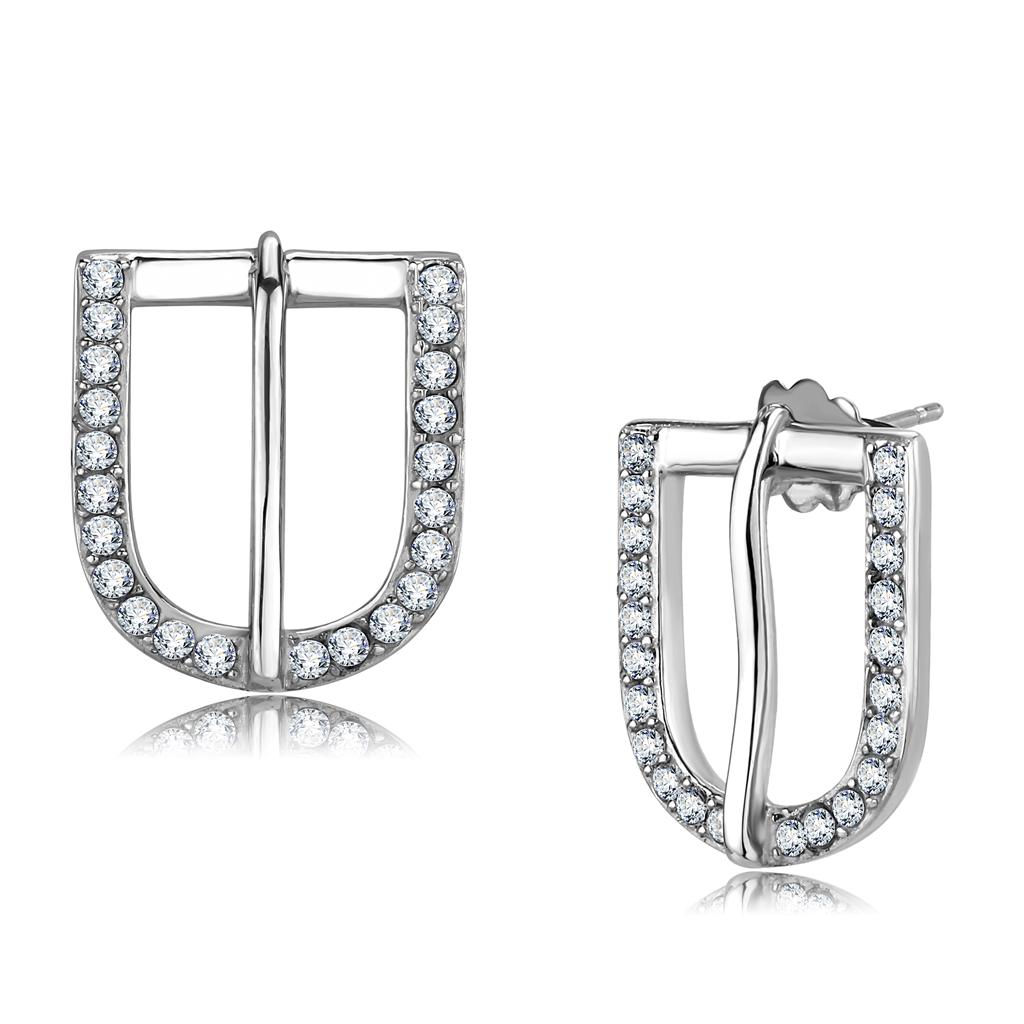 MATK3489 - High polished (no plating) Stainless Steel Earrings with Top Grade Crystal  in Clear