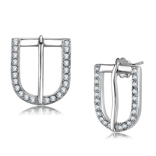 MATK3489 - High polished (no plating) Stainless Steel Earrings with Top Grade Crystal  in Clear