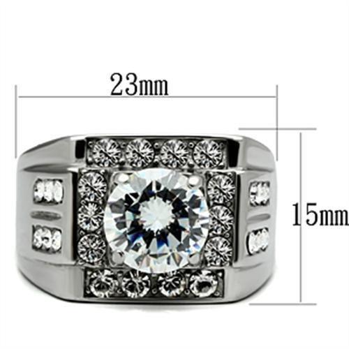 MATK348 - High polished (no plating) Stainless Steel Ring with AAA Grade CZ  in Clear