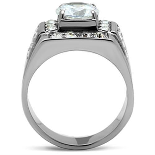 MATK348 - High polished (no plating) Stainless Steel Ring with AAA Grade CZ  in Clear