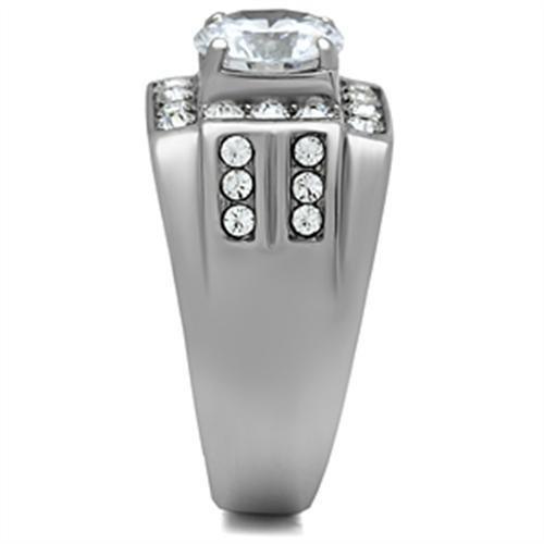MATK348 - High polished (no plating) Stainless Steel Ring with AAA Grade CZ  in Clear