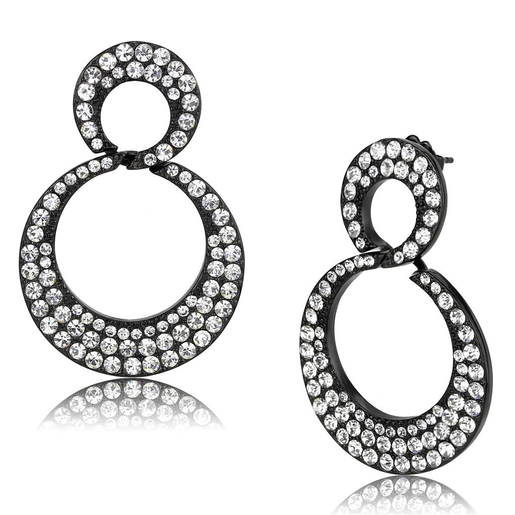 MATK3493 - IP Black(Ion Plating) Stainless Steel Earrings with Top Grade Crystal  in Clear