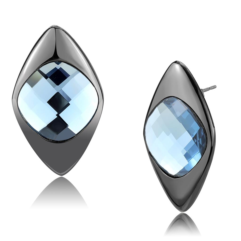 MATK3494 - IP Light Black  (IP Gun) Stainless Steel Earrings with Synthetic Synthetic Glass in Light Sapphire