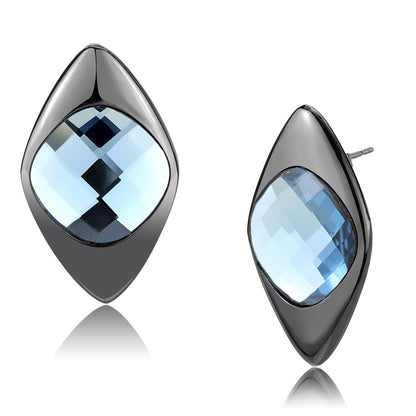 MATK3494 - IP Light Black  (IP Gun) Stainless Steel Earrings with Synthetic Synthetic Glass in Light Sapphire
