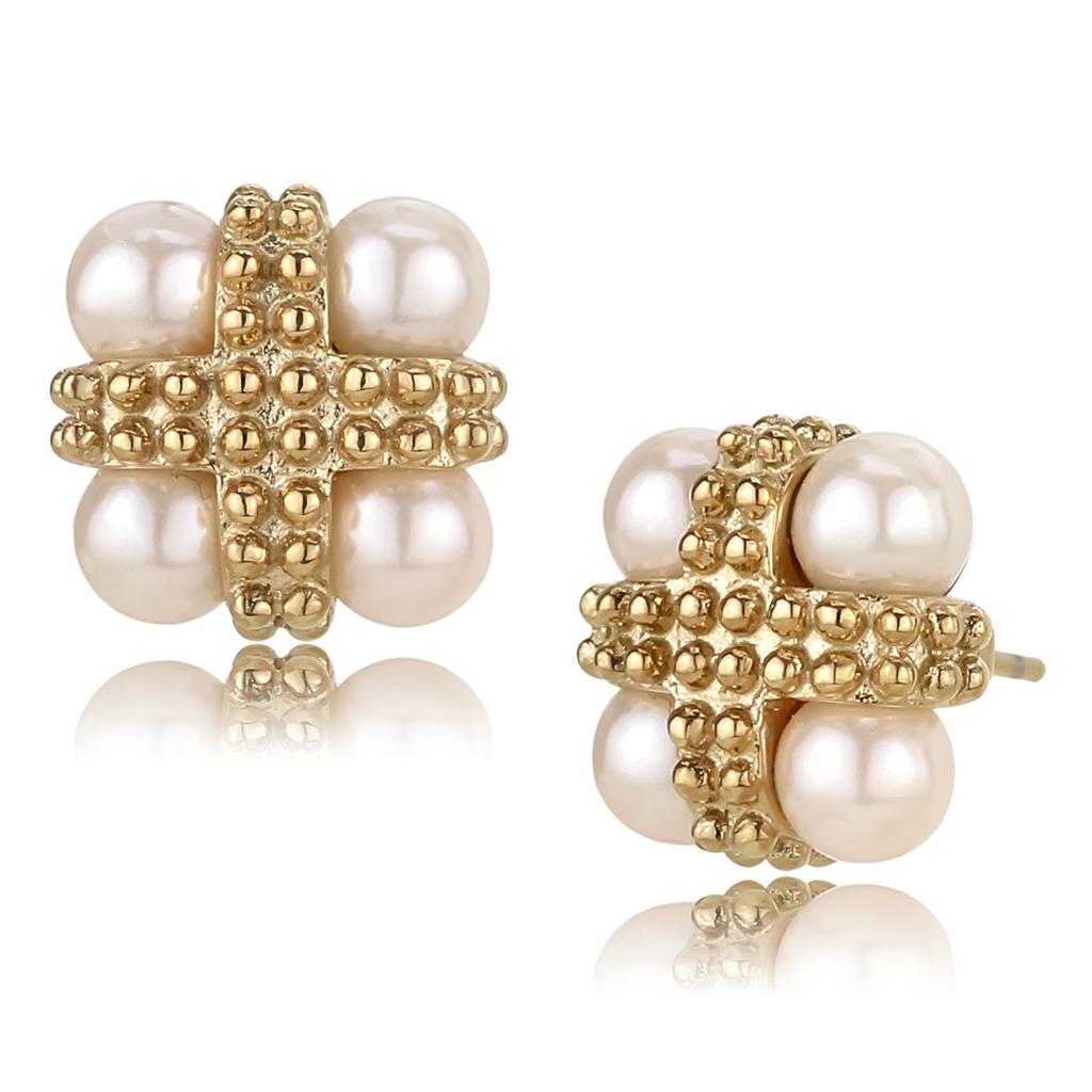 MATK3495 - IP Rose Gold(Ion Plating) Stainless Steel Earrings with Synthetic Pearl in Light Rose