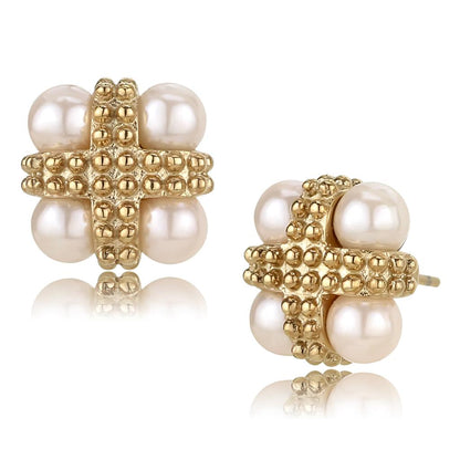 MATK3495 - IP Rose Gold(Ion Plating) Stainless Steel Earrings with Synthetic Pearl in Light Rose