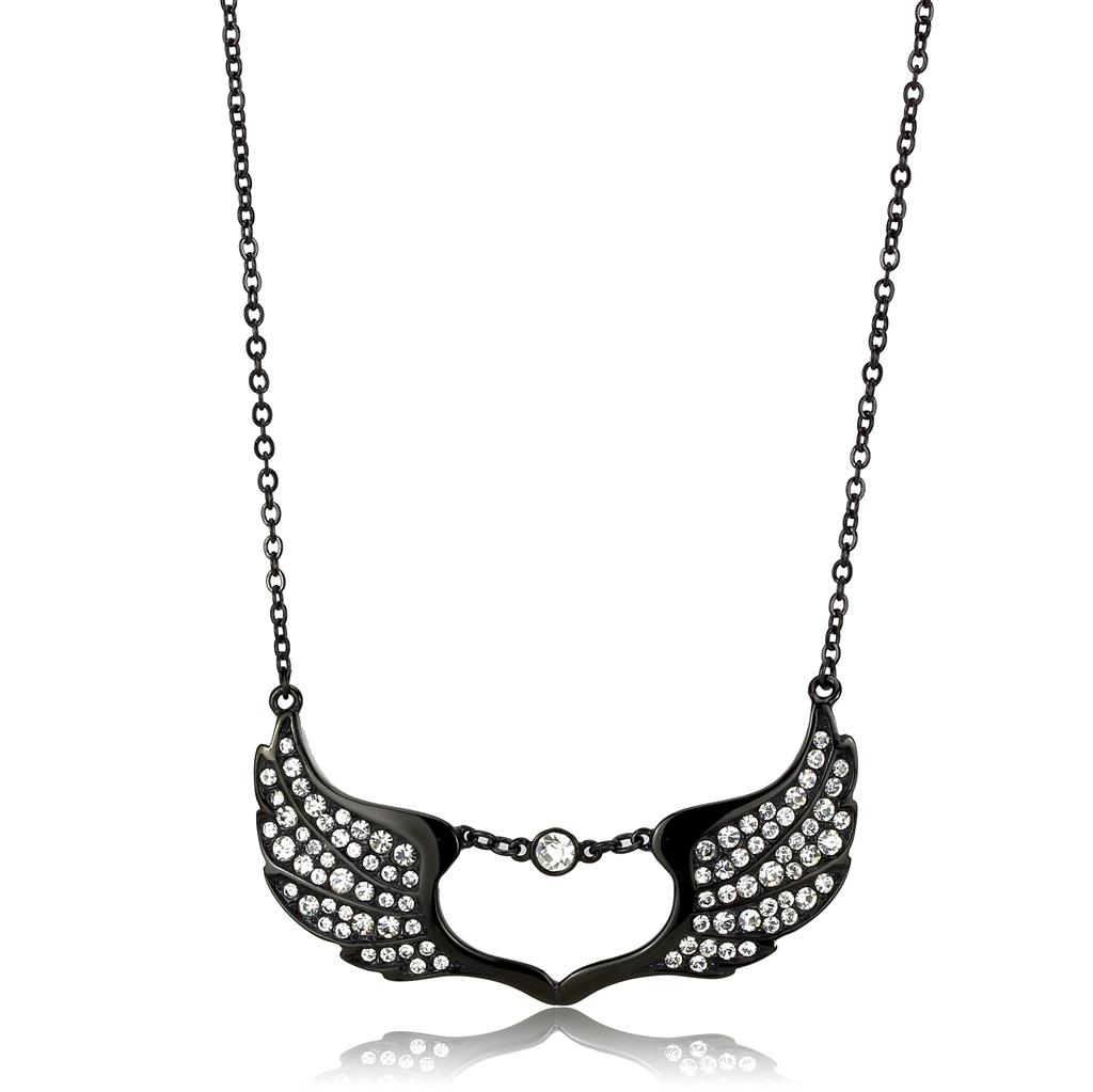 MATK3496 - IP Black(Ion Plating) Stainless Steel Necklace with Top Grade Crystal  in Clear