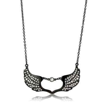 MATK3496 - IP Black(Ion Plating) Stainless Steel Necklace with Top Grade Crystal  in Clear