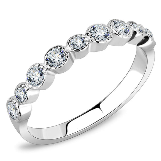 MATK3497 - High polished (no plating) Stainless Steel Ring with Top Grade Crystal  in Clear