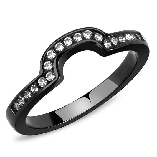 MATK3498 - IP Black(Ion Plating) Stainless Steel Ring with Top Grade Crystal  in Clear