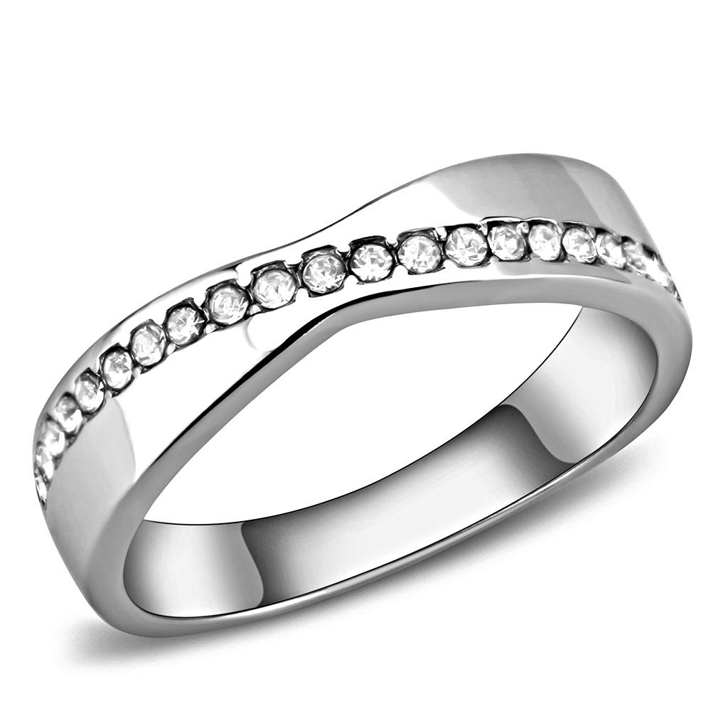MATK3501 - High polished (no plating) Stainless Steel Ring with Top Grade Crystal  in Clear