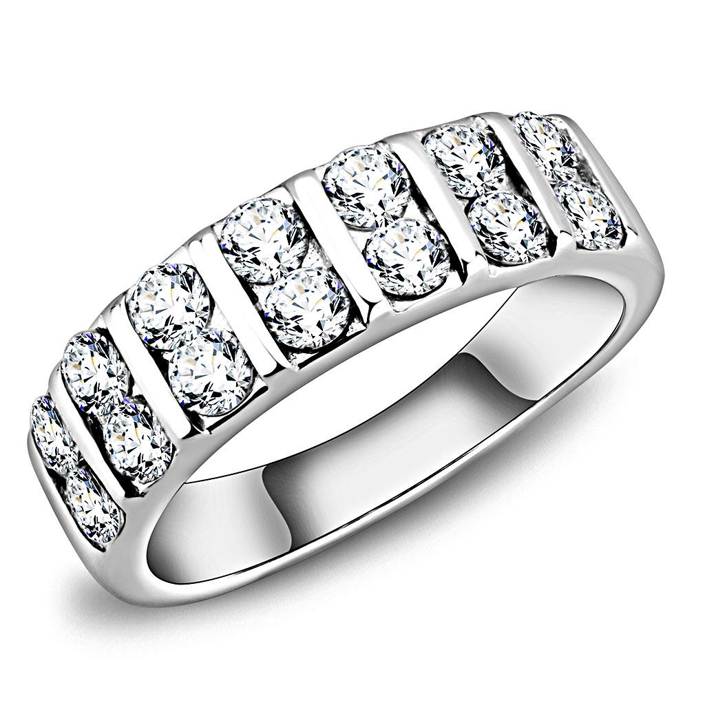 MATK3504 - High polished (no plating) Stainless Steel Ring with AAA Grade CZ  in Clear