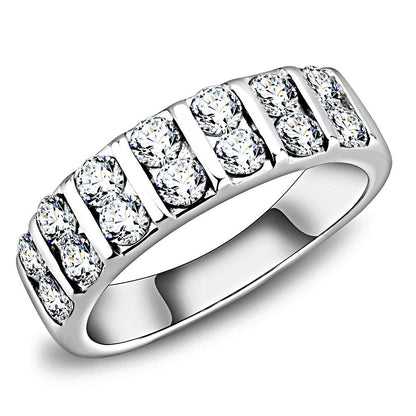MATK3504 - High polished (no plating) Stainless Steel Ring with AAA Grade CZ  in Clear