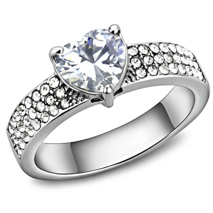 MATK3505 - High polished (no plating) Stainless Steel Ring with AAA Grade CZ  in Clear