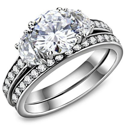 MATK3509 - High polished (no plating) Stainless Steel Ring with AAA Grade CZ  in Clear