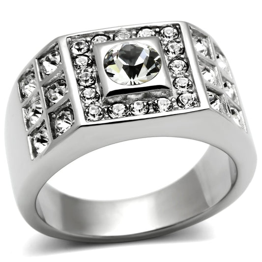 MATK350 - High polished (no plating) Stainless Steel Ring with Top Grade Crystal  in Clear