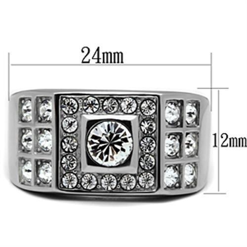 MATK350 - High polished (no plating) Stainless Steel Ring with Top Grade Crystal  in Clear