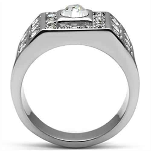 MATK350 - High polished (no plating) Stainless Steel Ring with Top Grade Crystal  in Clear