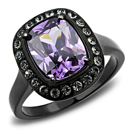 MATK3512 - IP Black(Ion Plating) Stainless Steel Ring with AAA Grade CZ  in Amethyst