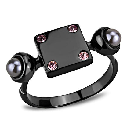 MATK3513 - IP Light Black  (IP Gun) Stainless Steel Ring with Synthetic Pearl in Gray