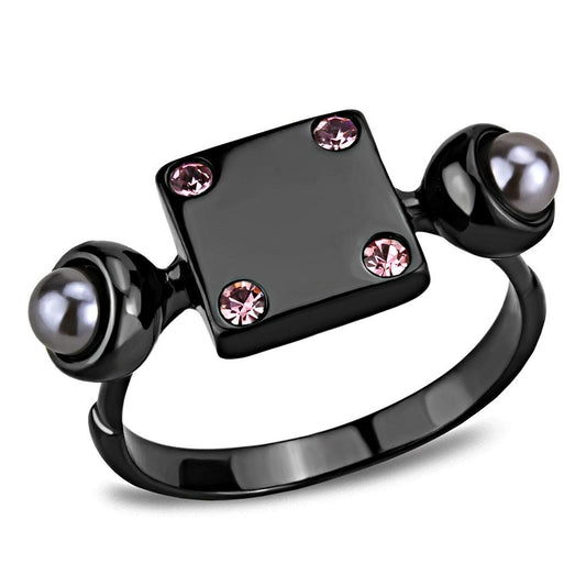 MATK3513 - IP Light Black  (IP Gun) Stainless Steel Ring with Synthetic Pearl in Gray