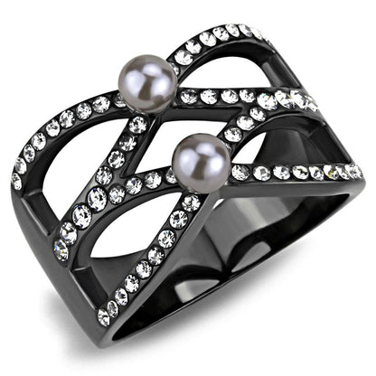 MATK3515 - IP Light Black  (IP Gun) Stainless Steel Ring with Synthetic Pearl in Gray