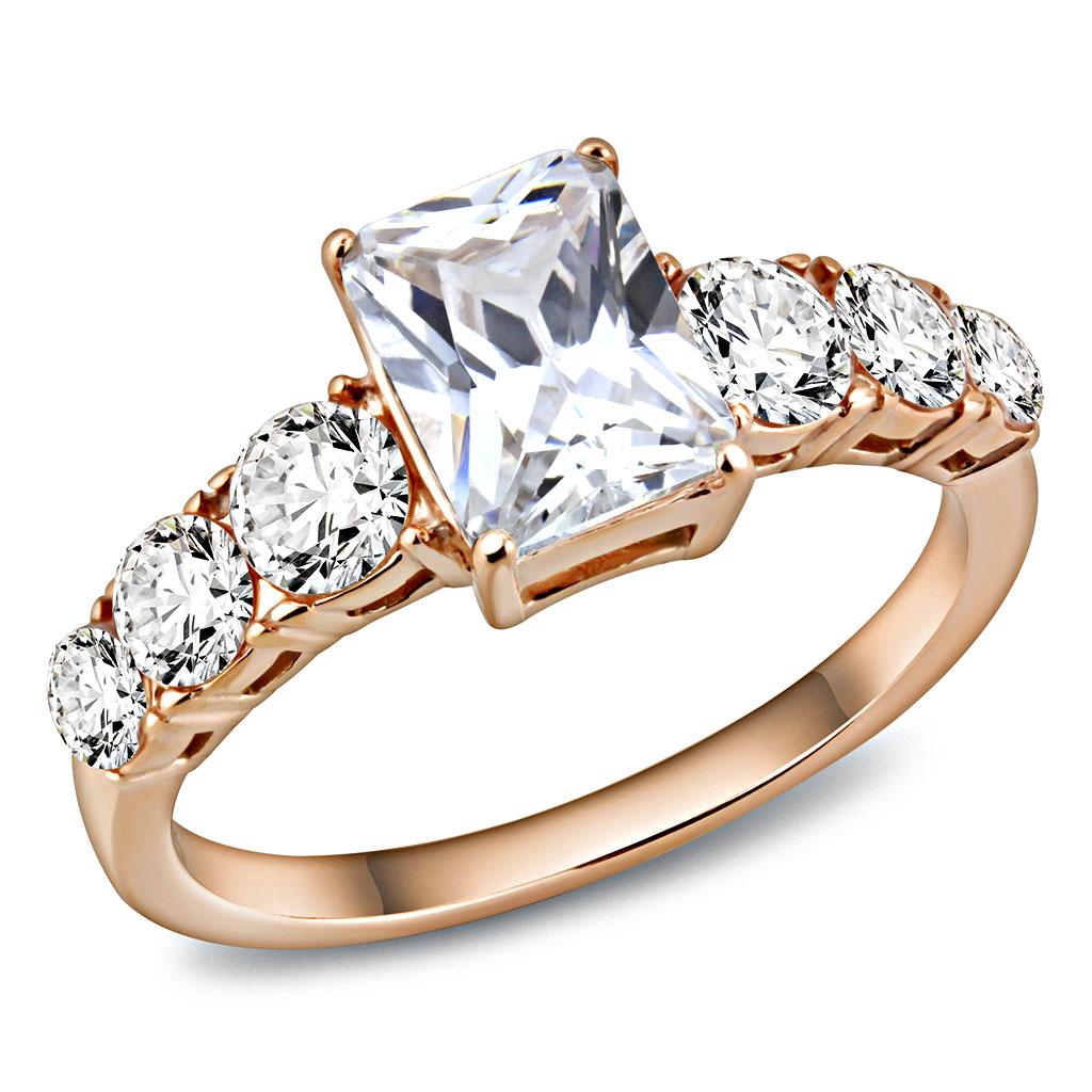 MATK3517 - IP Rose Gold(Ion Plating) Stainless Steel Ring with AAA Grade CZ  in Clear