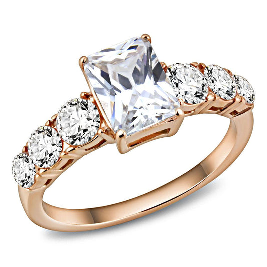 MATK3517 - IP Rose Gold(Ion Plating) Stainless Steel Ring with AAA Grade CZ  in Clear