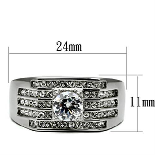 MATK351 - High polished (no plating) Stainless Steel Ring with AAA Grade CZ  in Clear