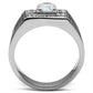 MATK351 - High polished (no plating) Stainless Steel Ring with AAA Grade CZ  in Clear