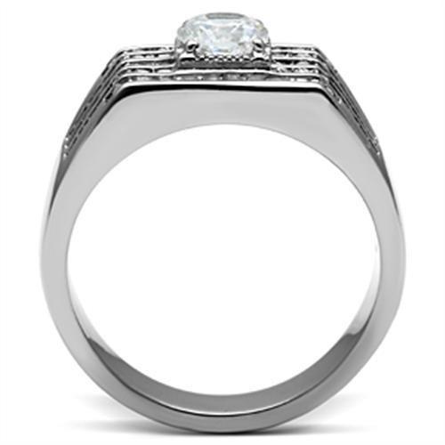 MATK351 - High polished (no plating) Stainless Steel Ring with AAA Grade CZ  in Clear