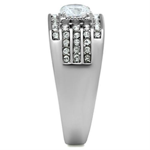 MATK351 - High polished (no plating) Stainless Steel Ring with AAA Grade CZ  in Clear