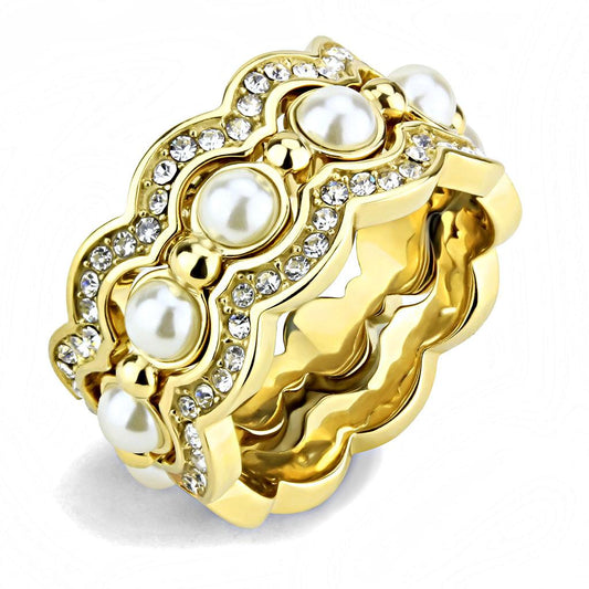 MATK3520 - IP Gold(Ion Plating) Stainless Steel Ring with Synthetic Pearl in White
