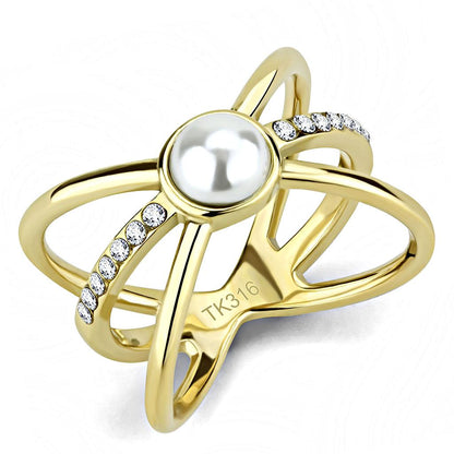 MATK3522 - IP Gold(Ion Plating) Stainless Steel Ring with Synthetic Pearl in White