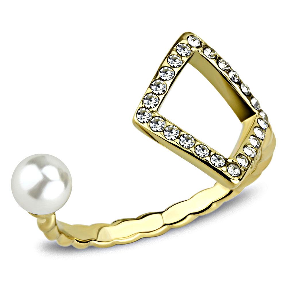 MATK3523 - IP Gold(Ion Plating) Stainless Steel Ring with Synthetic Pearl in White