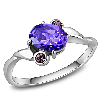 MATK3525 - High polished (no plating) Stainless Steel Ring with AAA Grade CZ  in Tanzanite