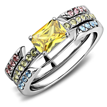 MATK3526 - High polished (no plating) Stainless Steel Ring with AAA Grade CZ  in Topaz
