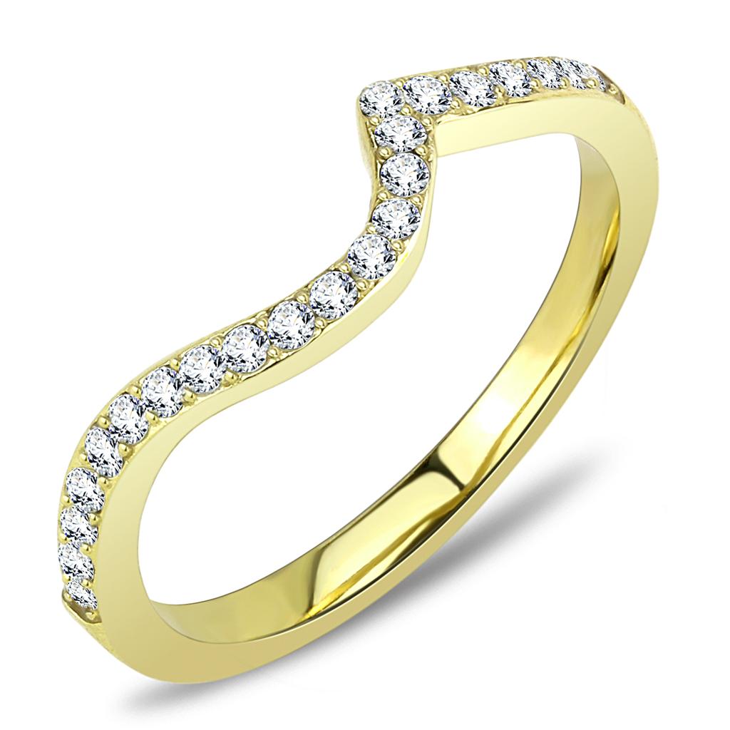 MATK3527 - IP Gold(Ion Plating) Stainless Steel Ring with Top Grade Crystal  in Clear