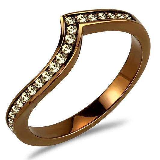 MATK3528 - IP Coffee light Stainless Steel Ring with Top Grade Crystal  in Light Smoked