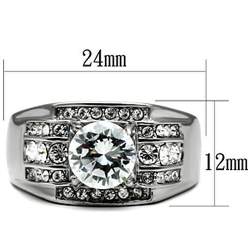 MATK352 - High polished (no plating) Stainless Steel Ring with AAA Grade CZ  in Clear