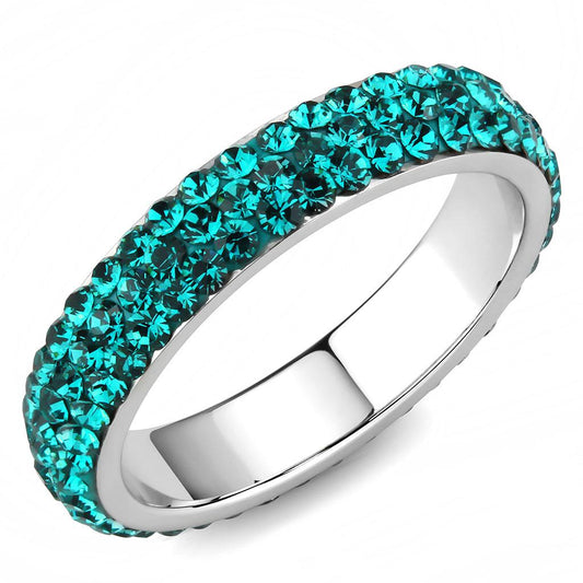MATK3538 - High polished (no plating) Stainless Steel Ring with Top Grade Crystal  in Blue Zircon