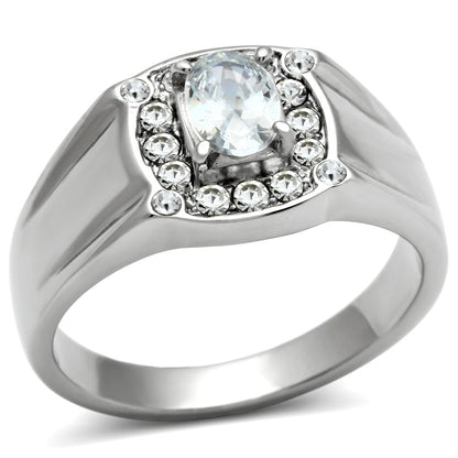 MATK353 - High polished (no plating) Stainless Steel Ring with AAA Grade CZ  in Clear