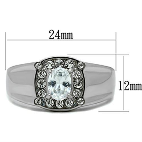 MATK353 - High polished (no plating) Stainless Steel Ring with AAA Grade CZ  in Clear