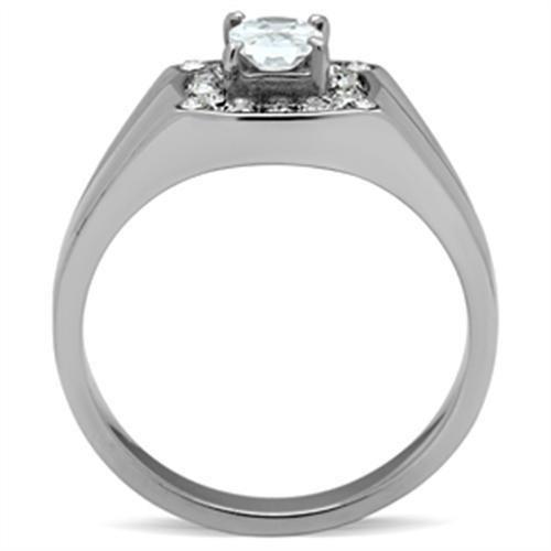 MATK353 - High polished (no plating) Stainless Steel Ring with AAA Grade CZ  in Clear