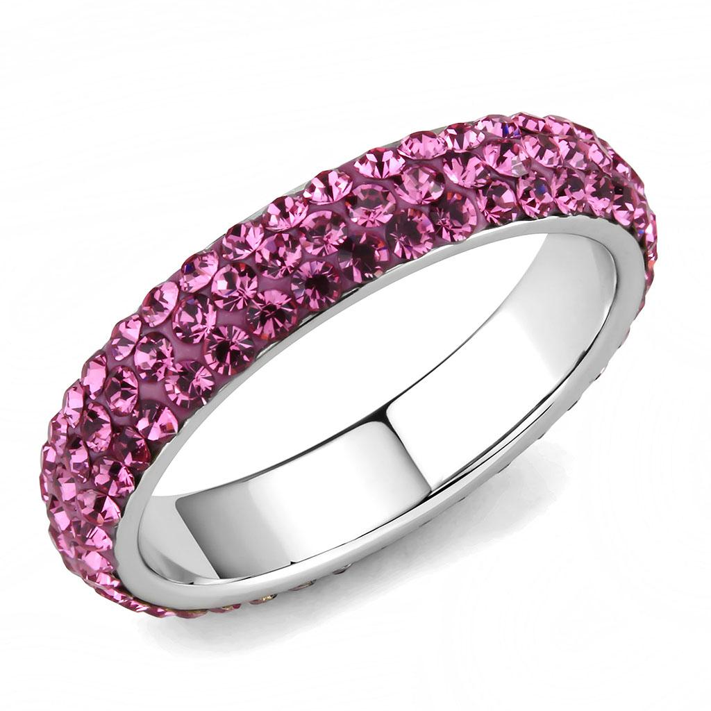 MATK3542 - High polished (no plating) Stainless Steel Ring with Top Grade Crystal  in Rose
