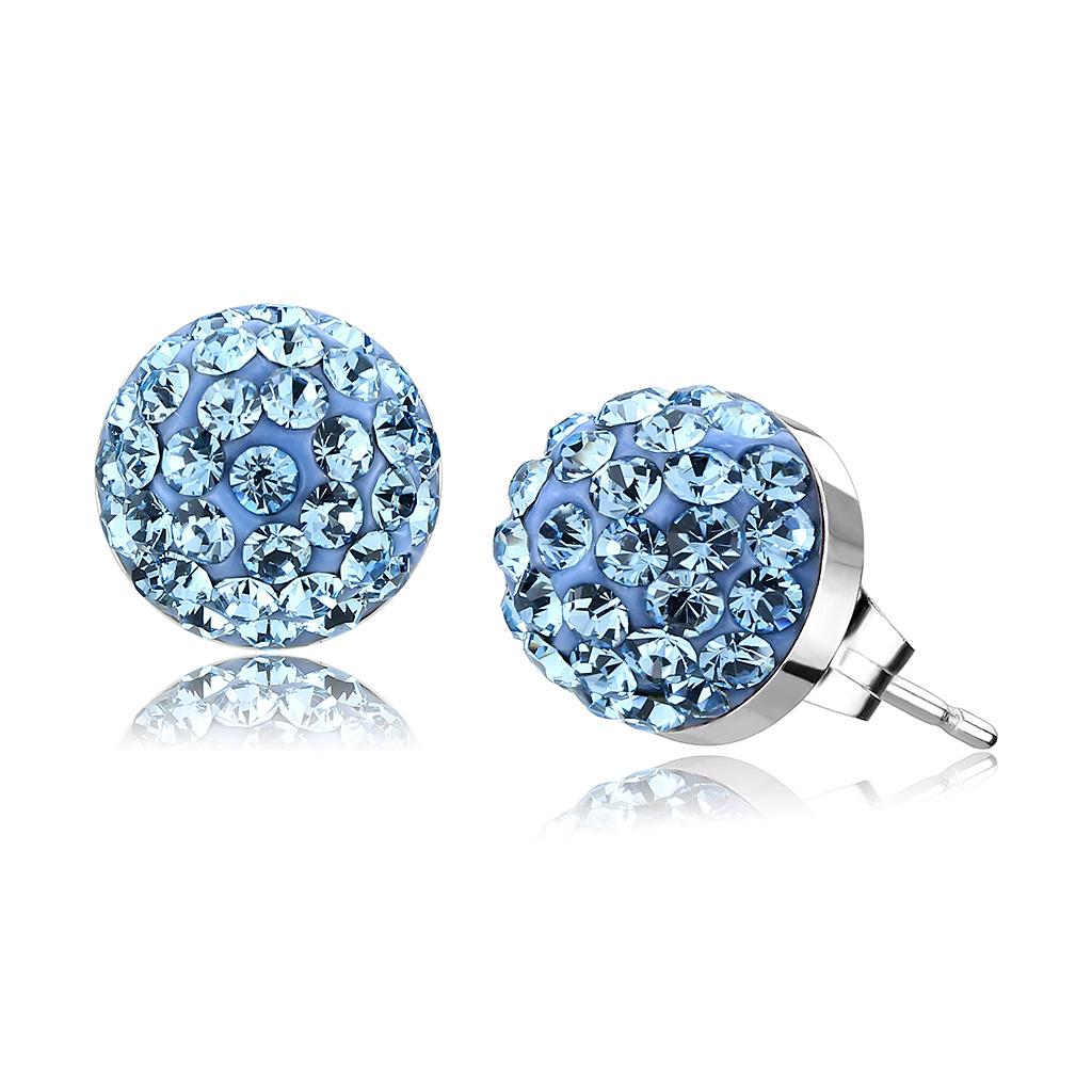 MATK3546 - High polished (no plating) Stainless Steel Earrings with Top Grade Crystal  in Sea Blue