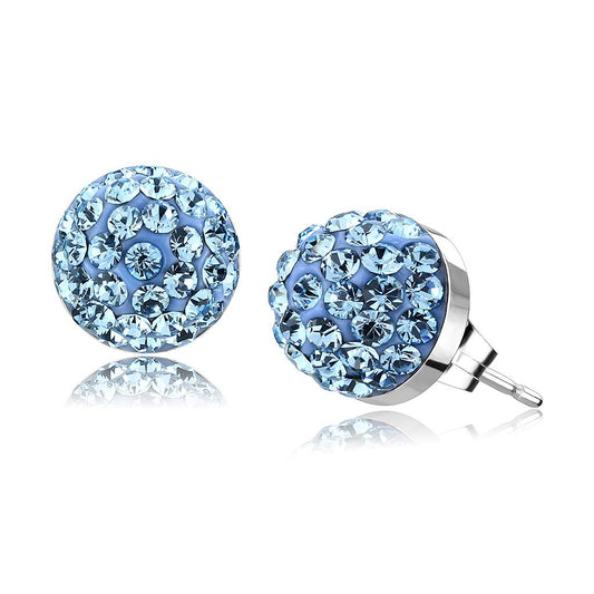 MATK3546 - High polished (no plating) Stainless Steel Earrings with Top Grade Crystal  in Sea Blue