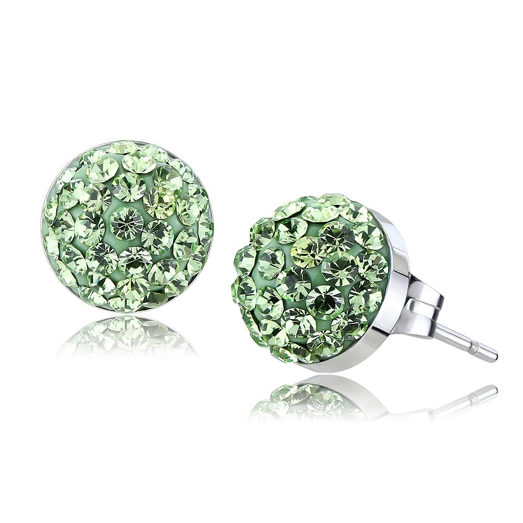 MATK3548 - High polished (no plating) Stainless Steel Earrings with Top Grade Crystal  in Peridot