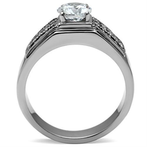 MATK354 - High polished (no plating) Stainless Steel Ring with AAA Grade CZ  in Clear