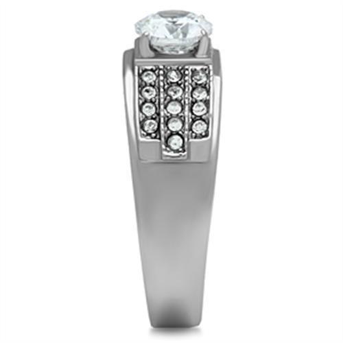 MATK354 - High polished (no plating) Stainless Steel Ring with AAA Grade CZ  in Clear